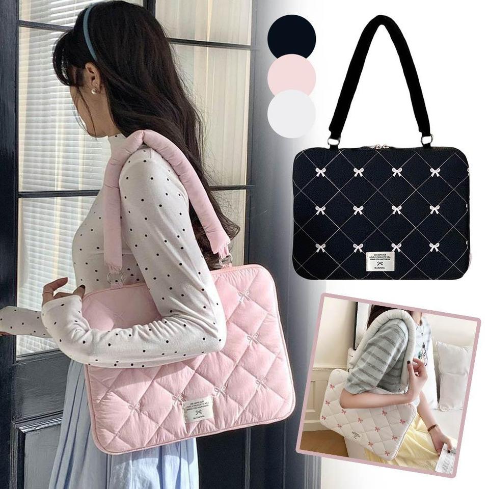 Computer Bag With A Thickened Unternal Buffer Layer Sweet Cute Bow Embroidered Laptop Sleeve Bag Portable Shoulder Handbag Noteb
