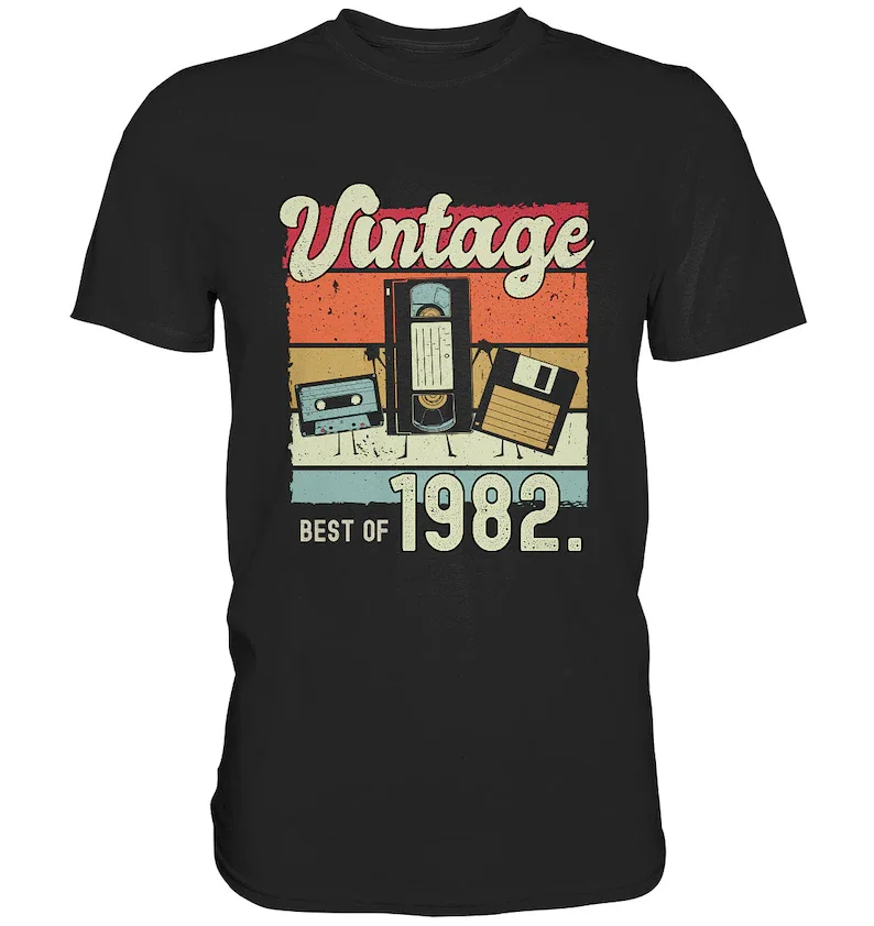 Vintage 40Th Birthday 40 Anni 1982 Retro Cassette Tape Video Cassette Floppy Tshirt T-Shirt Shirt