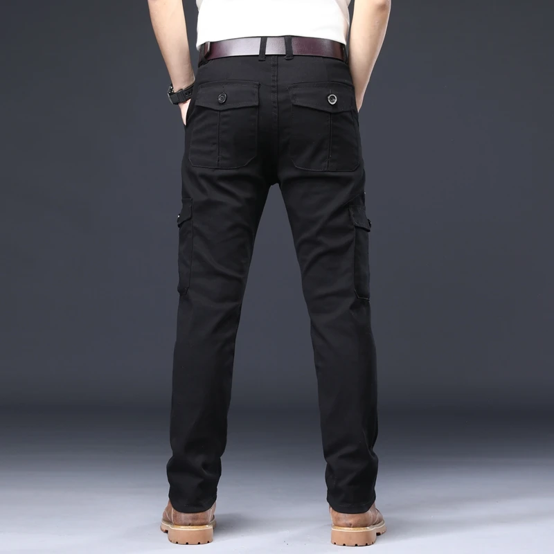 Plus Größe Männer Baumwolle Schwarz Mehrere Taschen Cargo Hosen Casual Multi Taschen Lange Hosen Männer Gerade Hosen Taktische Hosen – Detail 11