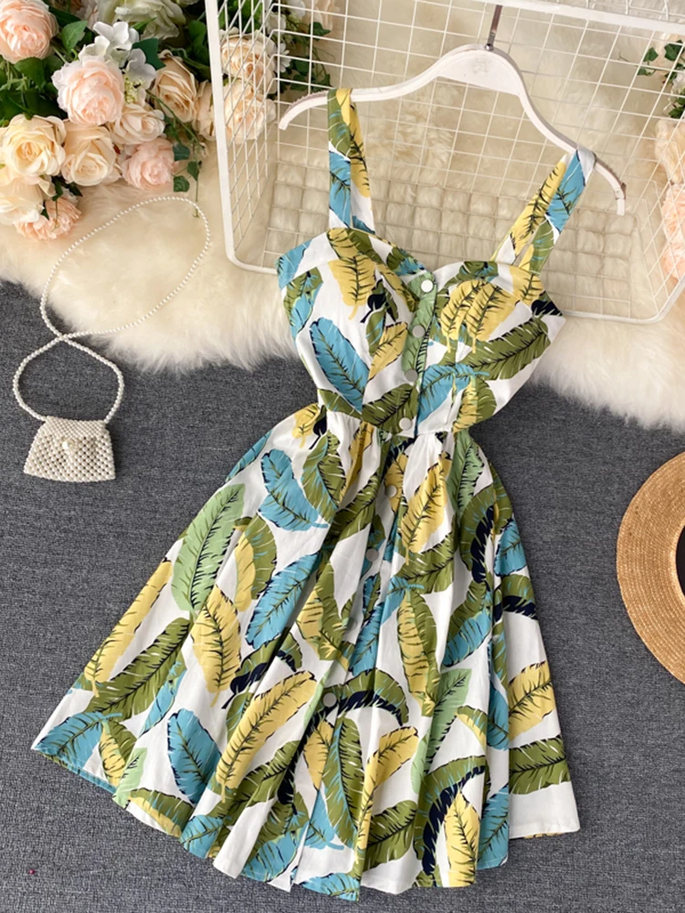

New Women's Sexy Suspender Mini Dress Seaside Holiday Breasted Waist Floral Tube Strapless Dresses Women GD670