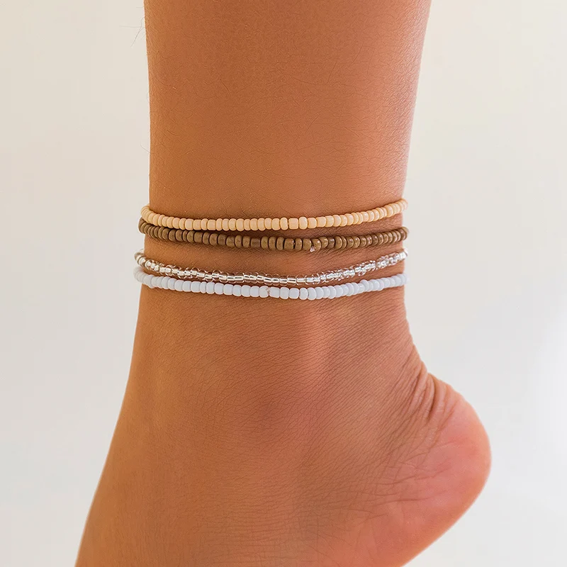 Cavigliera Boho A Strati Con Perle E Farfalla, Bracciale Per Piedi Nudi, Gioielli Etnici Per Donna, Colore Argento - 2