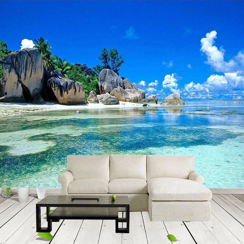 Custom Size Island Beach Sea View Custom 3D Photo Wallpaper Wall Painting Living Room Sofa TV Background Mural Papel De Parede beaches mouse pad custom island animals animated paradise island guitar on the beach personality gaming mouse pad9 5x7 9 in