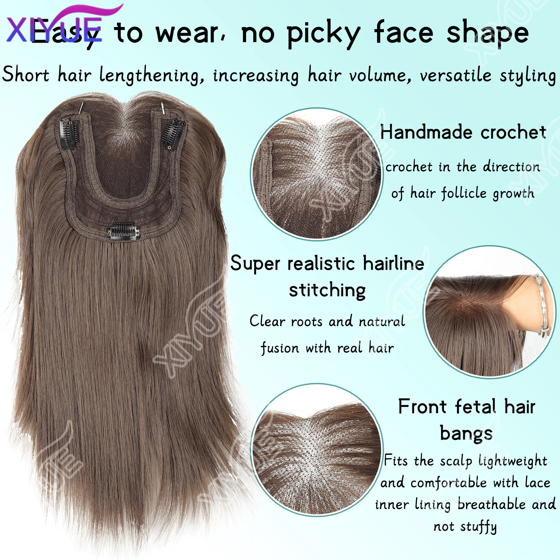 Synthetic Long Straight Layered Hair Wig Clip in Hair Extensions Natural Fluffy Head Top Fake Hair Piece with Bang Clip