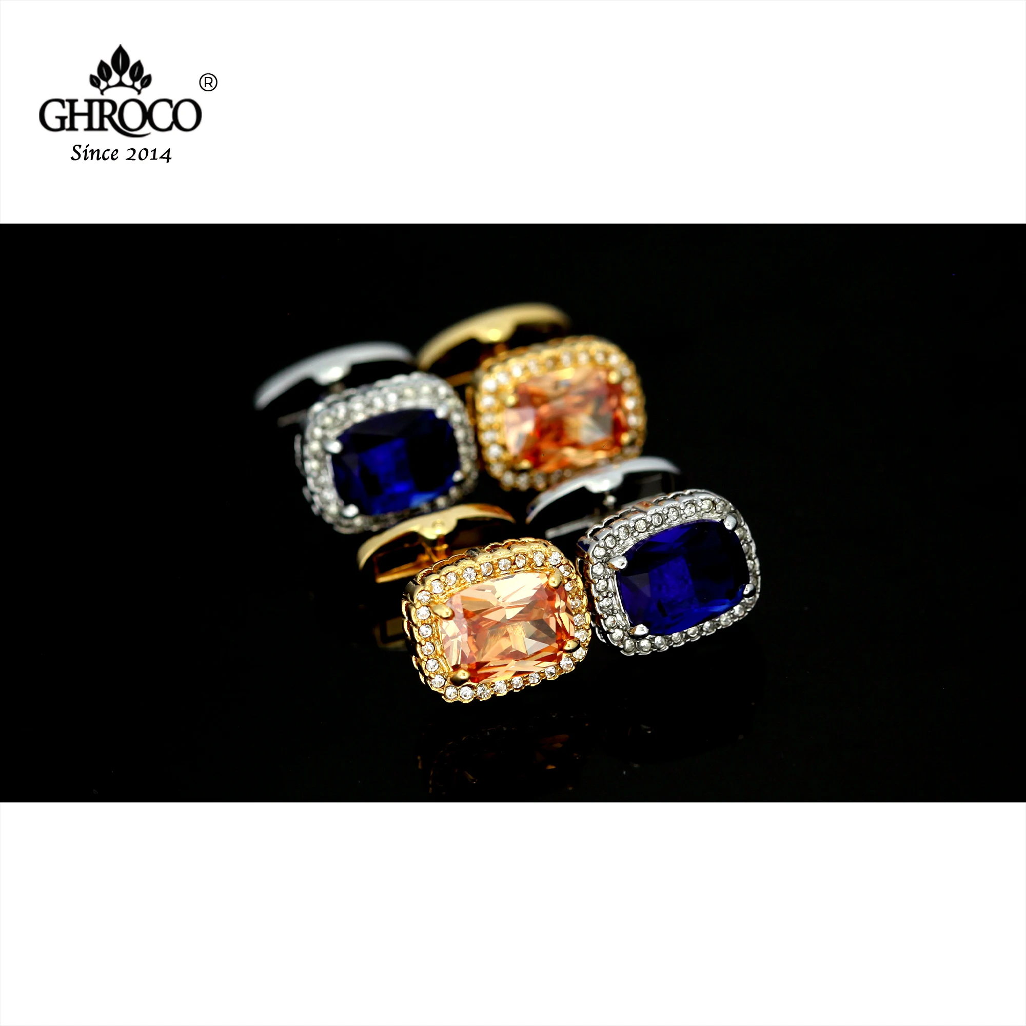 

GHROCO Exquisite Rectangular Golden / Blue Zircon French Shirt Cufflinks Fashion Luxury Gifts Business Men and Women Best Man