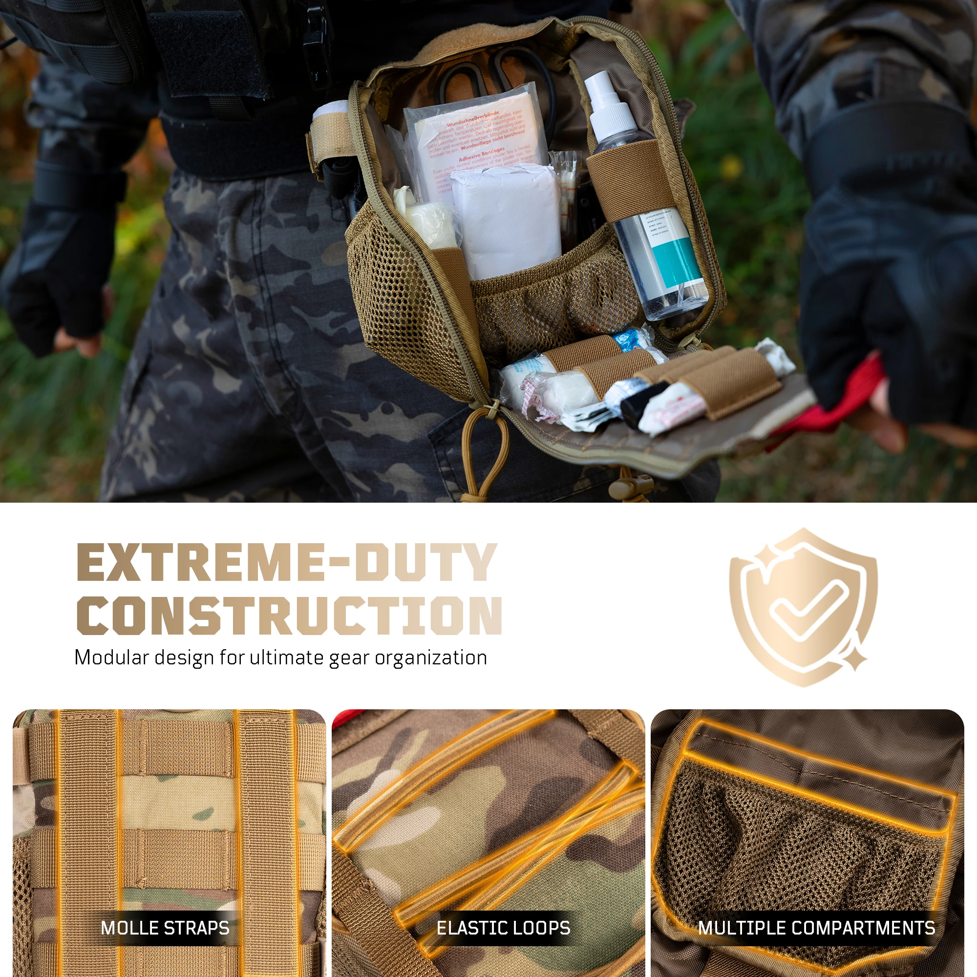 First Aid Pouch Outdoor Bag First Aid Kit ONETIGRIS IFAK Pouch Large Molle Pouch Empty Medical Trauma Kit Bag EMT MED Waist Bag