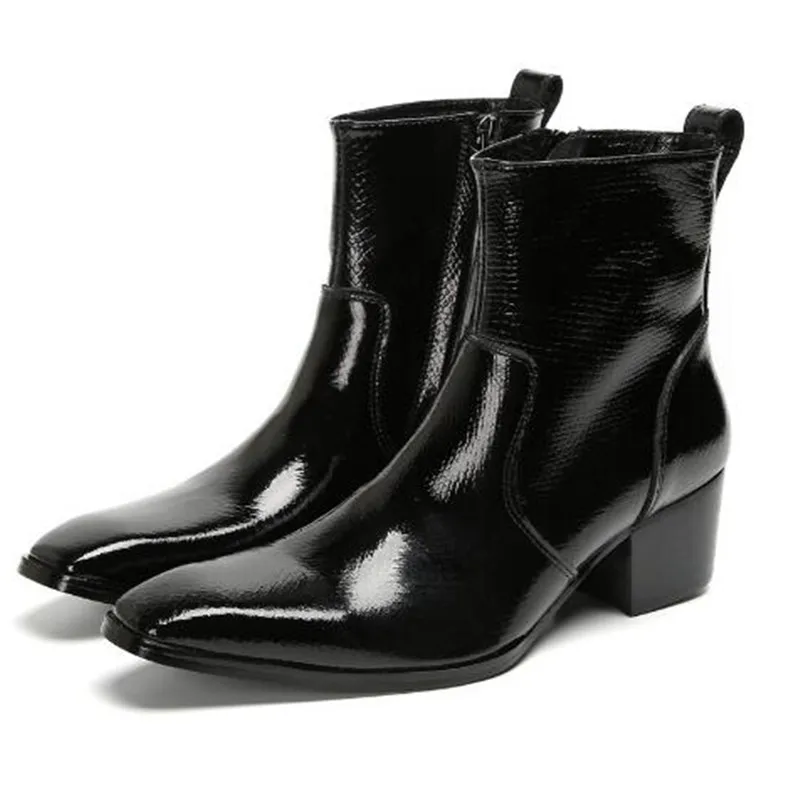 

Gold Snake Pattern Men Ankle Boots Pointed Toe Buckle Short Boots Fashion Genuine Leather Party Banquet Dress Boots Formal Shoes