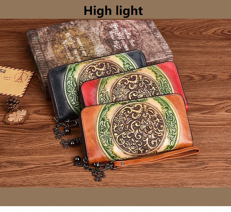 3D-Blumenmuster Echtleder-Geldbörse für Damen Vintage Echtes Leder Damen-Portemonnaie 2026 Neue Karten- und Münz-Clutch-Tasche – Detail 3