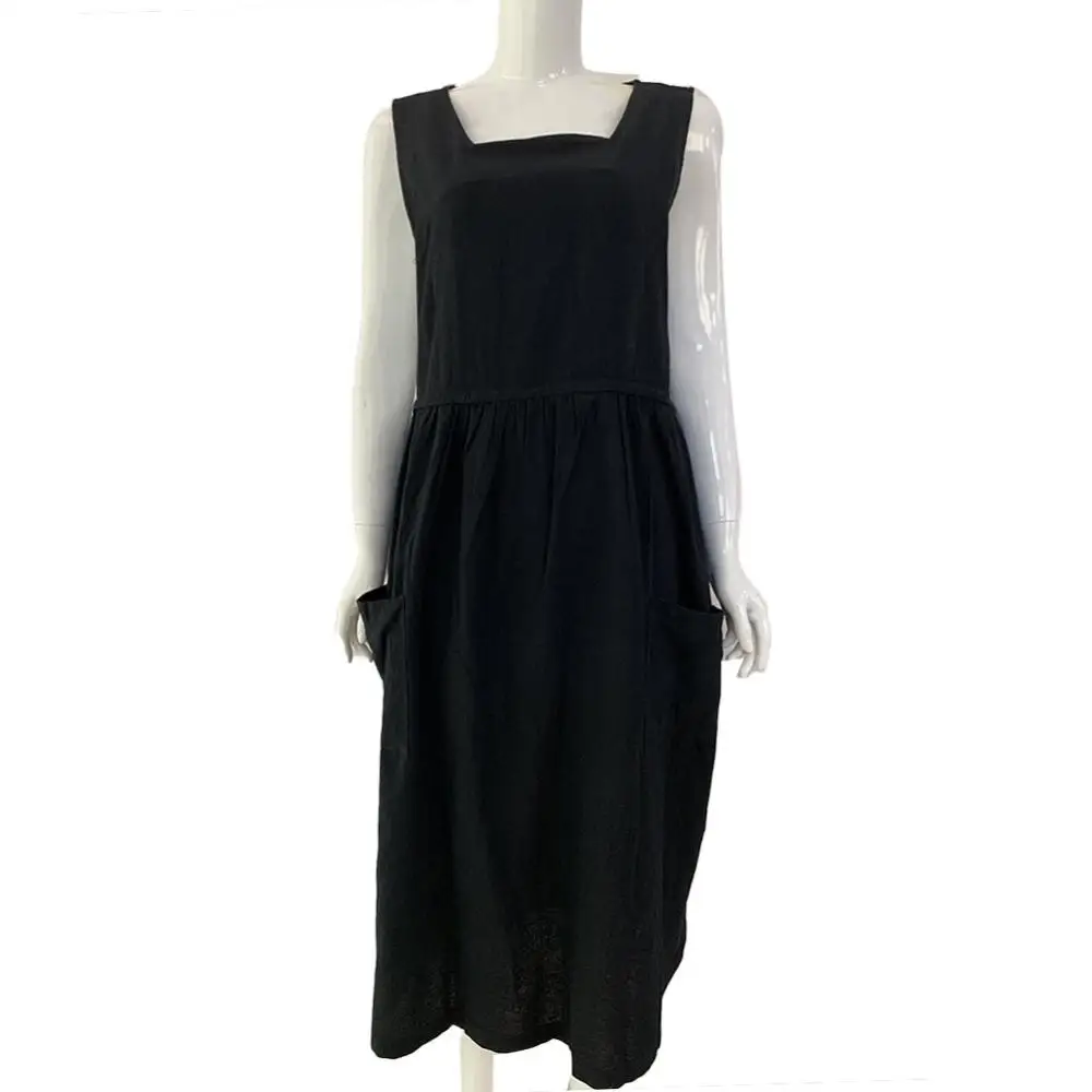 Abito lungo da donna, grembiule in lino e cotone, senza maniche, tinta unita, con collo quadrato, Yousheng – acquista a prezzi convenienti sul marketplace