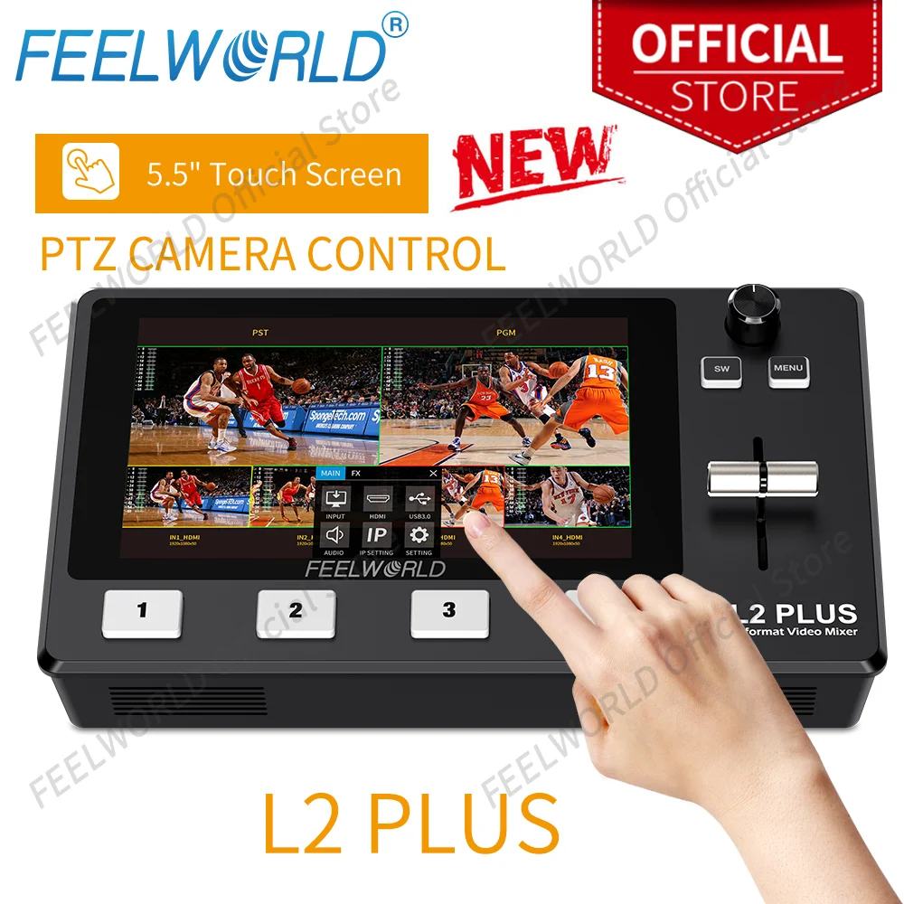 

FEELWORLD 5.5" Touch Screen LCD Multi-camera Video Mixer Switcher With PTZ Control Chroma Key USB3.0 For Live Streaming L2 PLUS