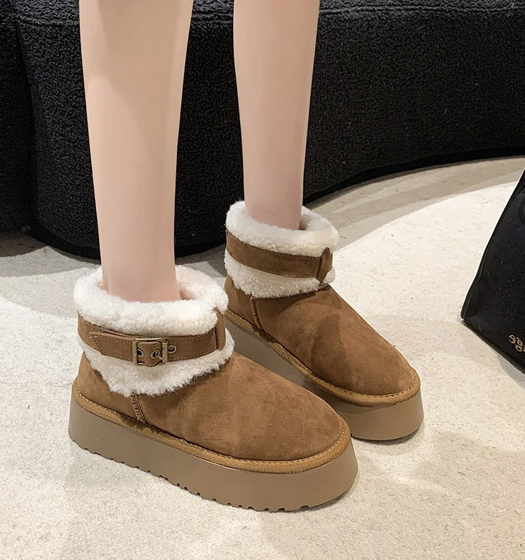 

Женские зимние ботинки сапоги на плоской подошве на платформе из плюша-женские ботинки с круглым носком, меховые Сабо 2023 Лолита средней длины, женские резиновые сапоги из флока Basi