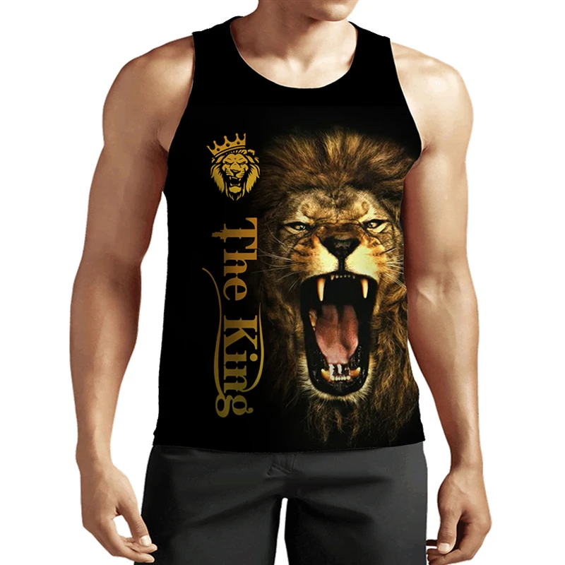 

New Lion 3D Print Men's Tank Tops Harajuku Animal Wolf Pattern Summer Tops Fitness Bodybuilding Gym Muscle Sleeveless Shirts