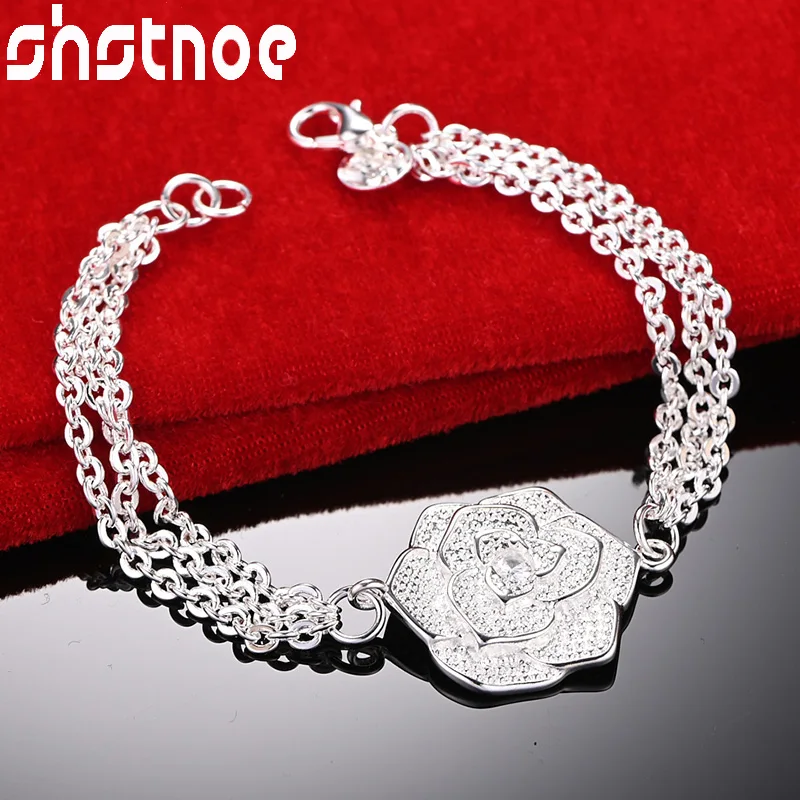 

SHSTONE 925 Sterling Silver Big Flower Pendant Bracelets For Woman Chain Wedding Accessories Party Birthday Gift Fashion Jewelry