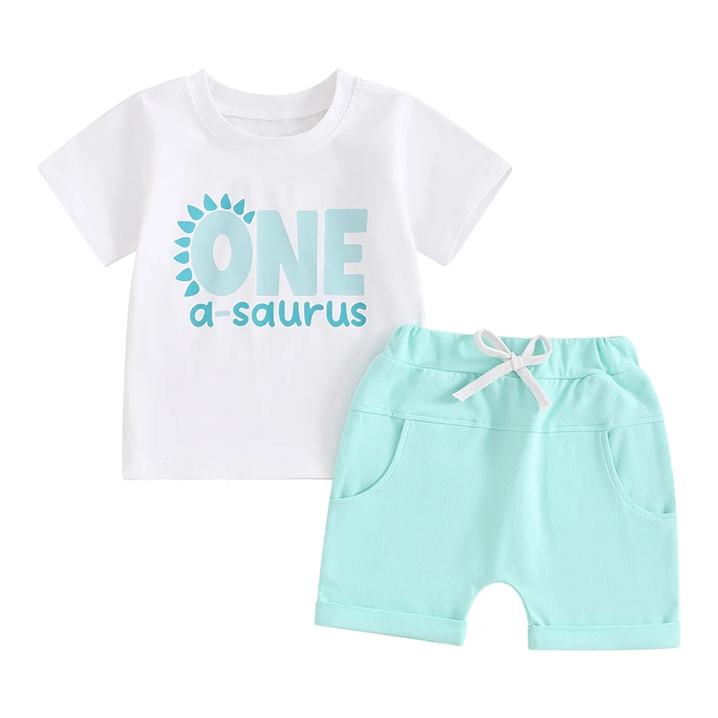 Kids Boys Shorts Set Short Sleeve Letters Print T-shirt with Elastic Waist Shorts Birthday Outfit Summer Outfit