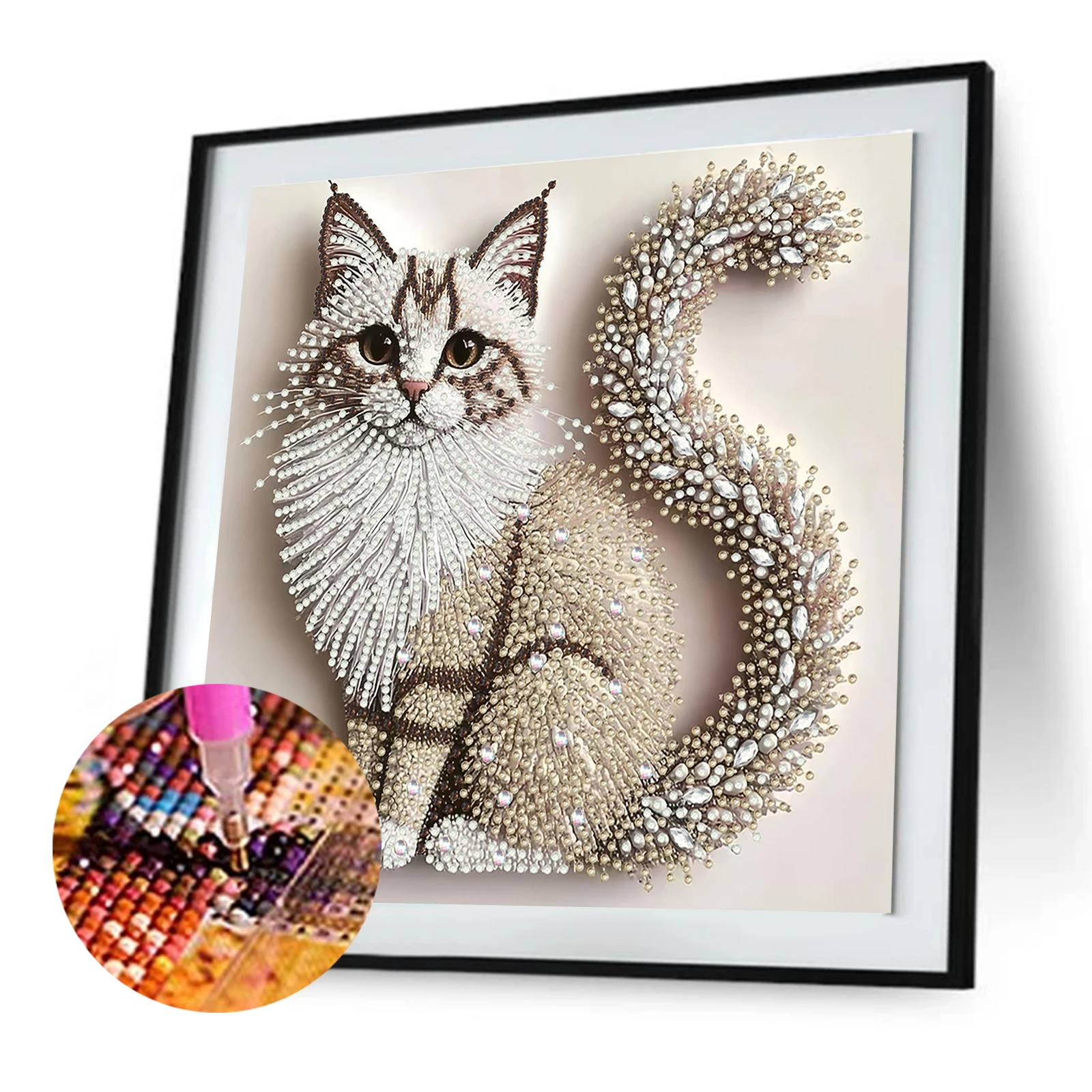 Kit Diamantato Fai-da-te a Forma Speciale di Gatto per Adulti Principianti, Decorazione Domestica, Kit Arte con Diamanti e Gemme 11.81x11.81in - immagine 4