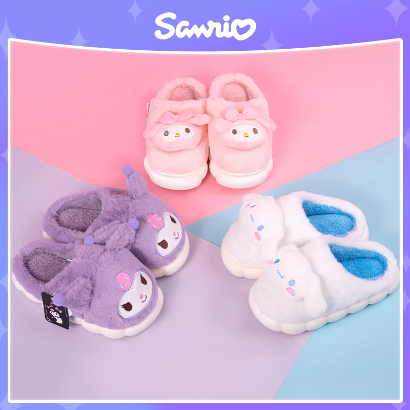Sanrio Kulomi Cinnamoroll Plush Slippers Cotton Slippers Women Winter Indoor Home Comfortable Warm Slides Slipper for Adult