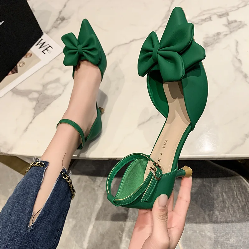 

Women Shoes 2024 Spring Pumps Sexy Heels Shallow Mouth Latest Sandals Ladies Hollow Pointed Wedge Crossdressers 3cm Fine Casual