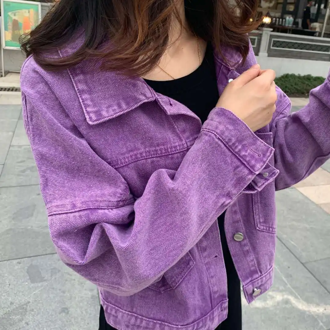 

2023 Spring Autumn Korean Cropped Denim Women Casual Loose High Waist Jean Jacket Street Long Sleeve Short Outerwear Tops