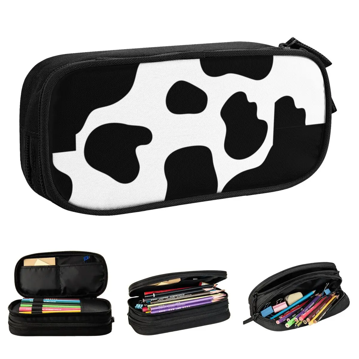 

Aesthetic Cow Print Pencil Cases Black and White Pencil Pouch Pen Holder Kids Big Capacity Bags Students School Gift Stationery