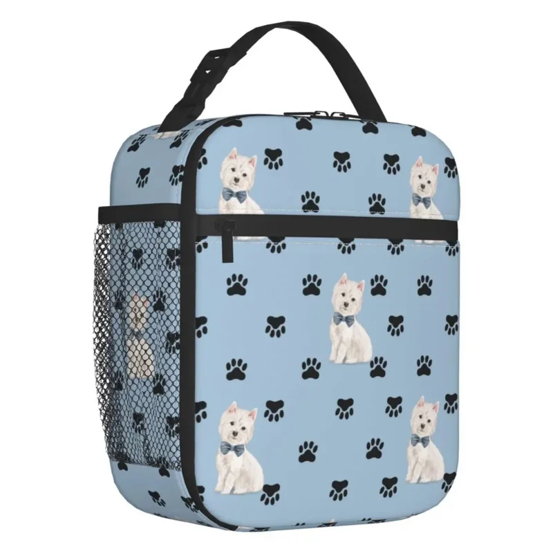 

West Highland White Terrier Paw Print Pattern Insulated Lunch Bag Westie Dog Waterproof Thermal Cooler Lunch Box Women Children