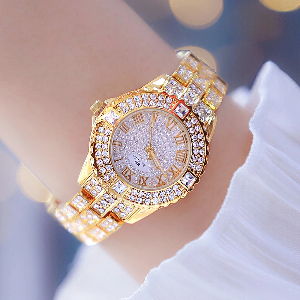 Fashion Ladies Watches Top Brand Luxury Gold Full Diamond