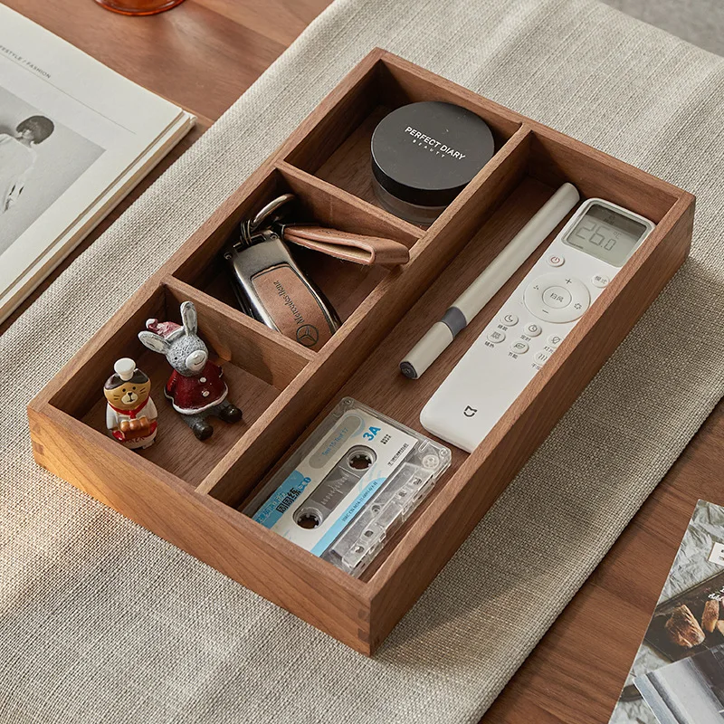Solid wood desktop sundry coffee table office key storage box Jewelry cosmetics stationery organizer box tray 4