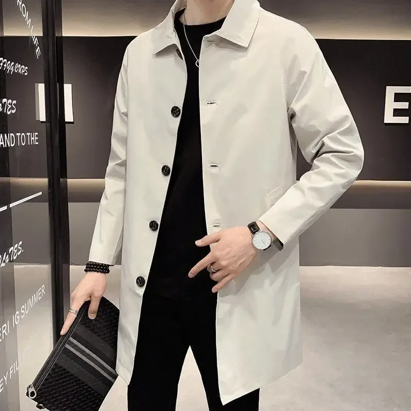 Men's Medium-length Casual Trench Jacket Overcoat Korean British Style Spring Autumn Thin Regular Trench Coat,Casual Men Jacket