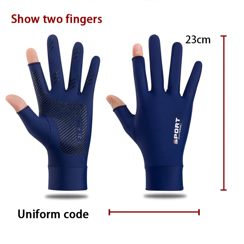 Men's and women's outdoor fishing bike gloves Sunscreen gloves Summer ice silk thin non-slip expose two fingers fingerless gloves fishing gloves bicycle gloves