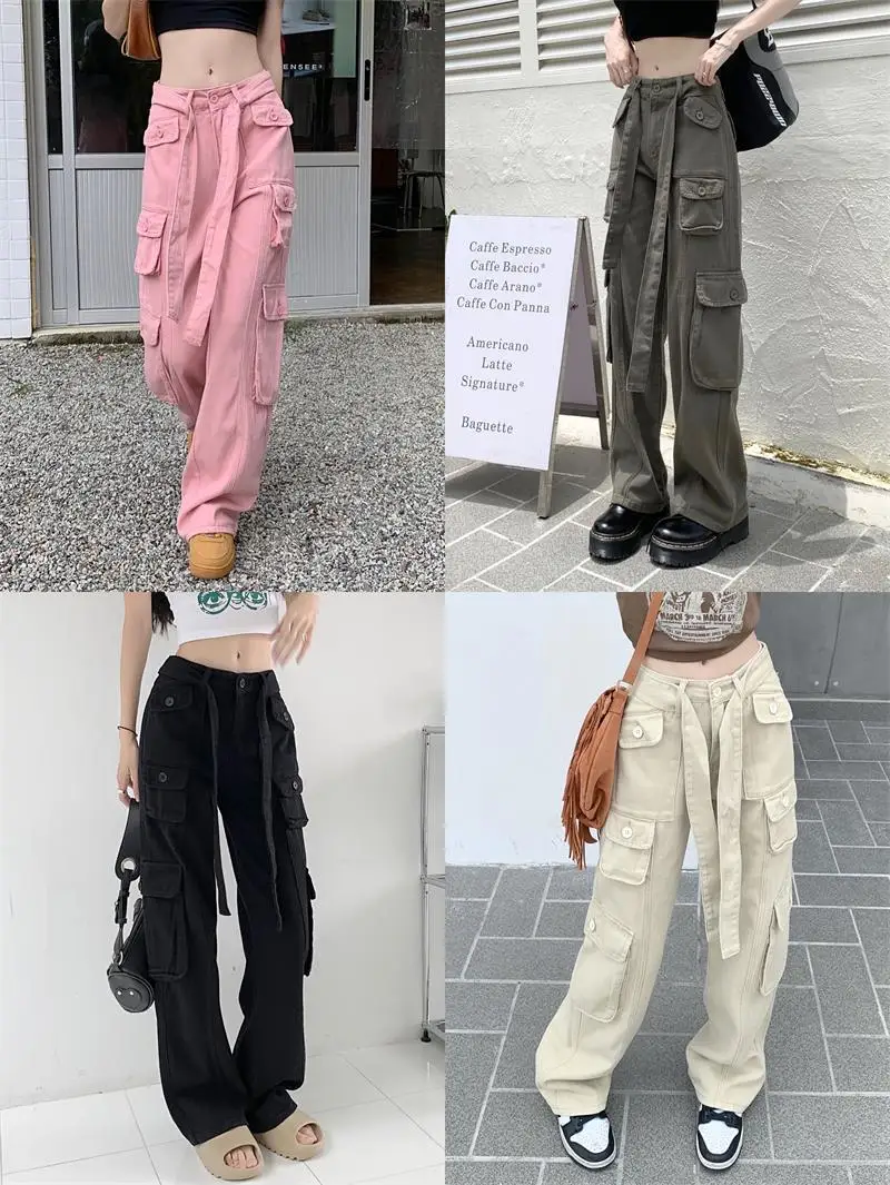 Women Cargo Pants Loose Pant High Lady Trousers With Pocket  