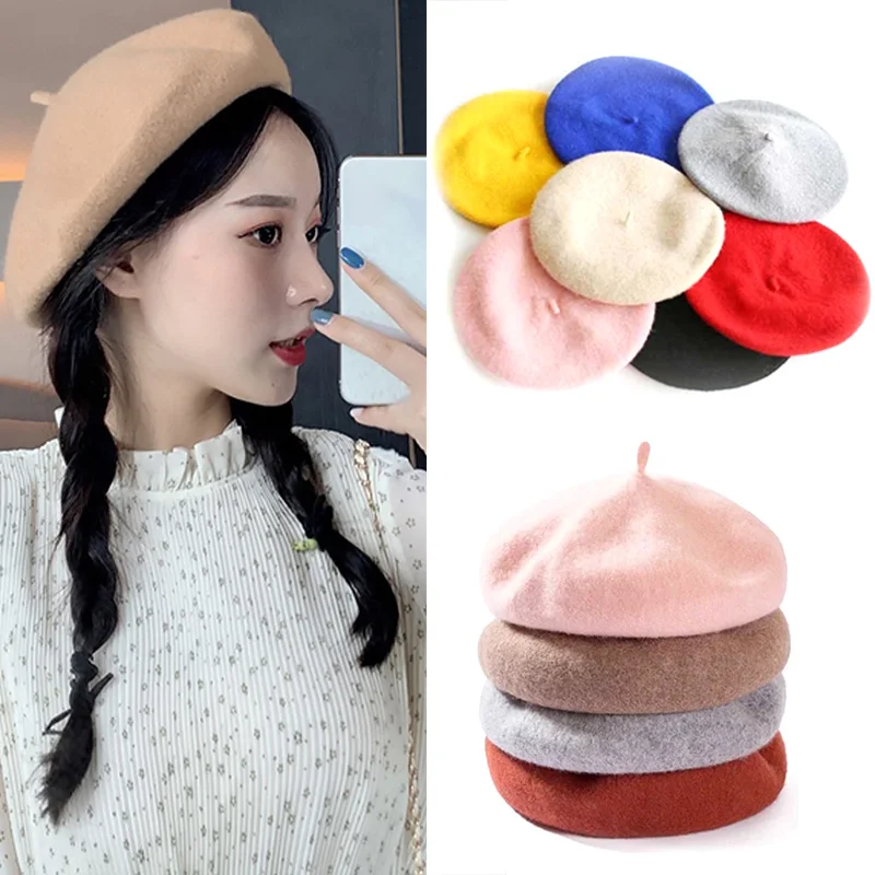 

Candy Colors Wool Knitted Beret for Girls Cute Baby Painter Beanie Hat Spring Color Knit Children Berets Cap Hair Accessories