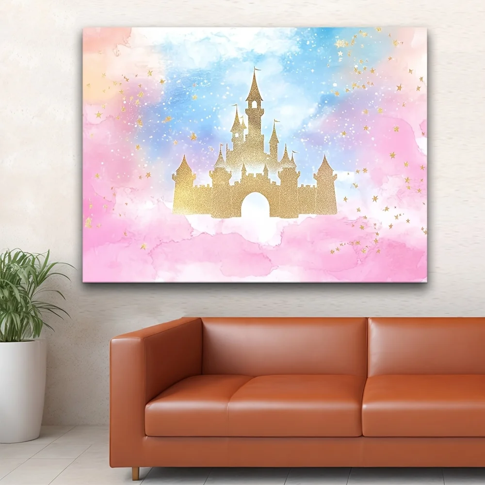 1 Prinzessinnenschloss Aquarell-Pastell-Regenbogen-Hintergrund – Party-Fotohintergrund, Kuchentisch und Fotokabinen-Requisiten – Detail 6