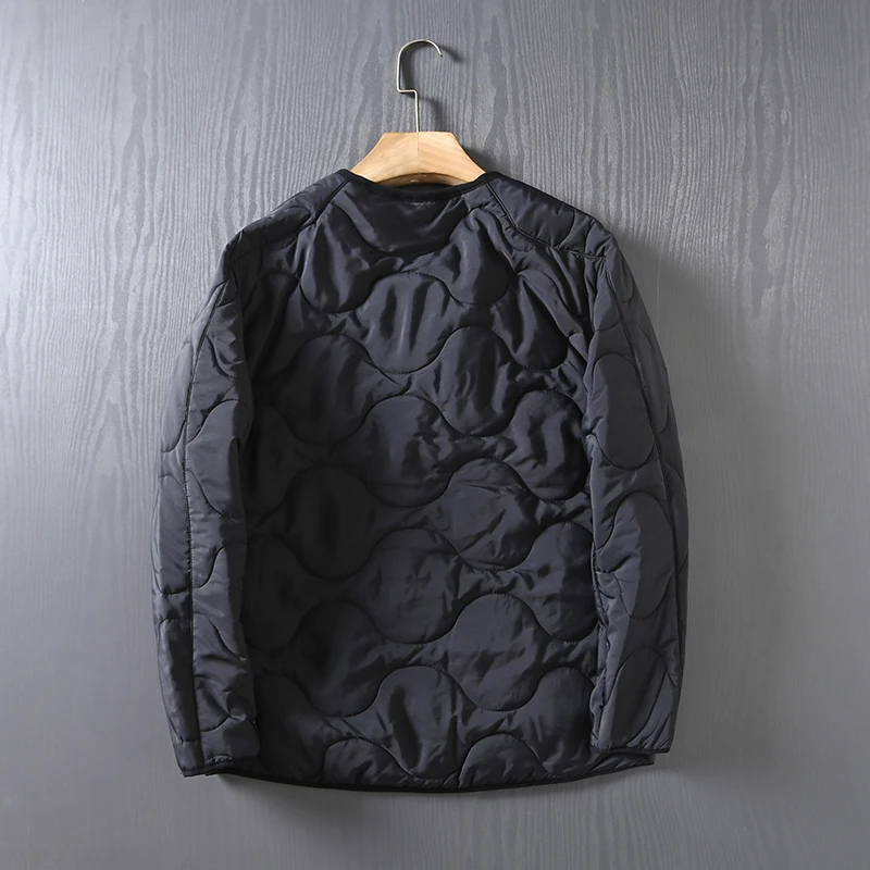 Gourd-Quilted Cotton Coat Men Monochromatic Casual Collarless Outdoor Trekking Travel Climbing Hiking Tooling Camp Jacket Winter