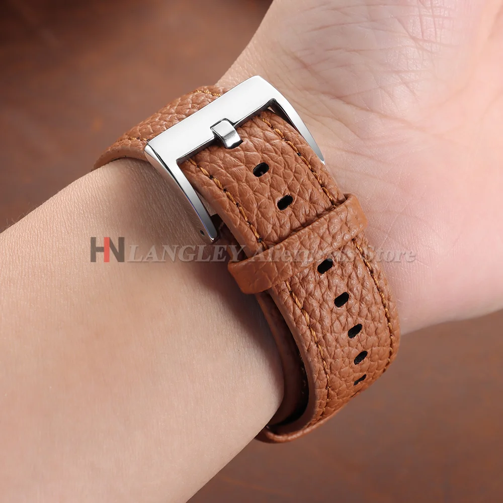 Lychee Pattern Soft Leather Watch Strap - Waterproof Bracelet