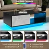 LED Coffee Table Modern Side Tables High Gloss Black Cocktail Table with 2 Drawers Open Shelf for Living Room 5