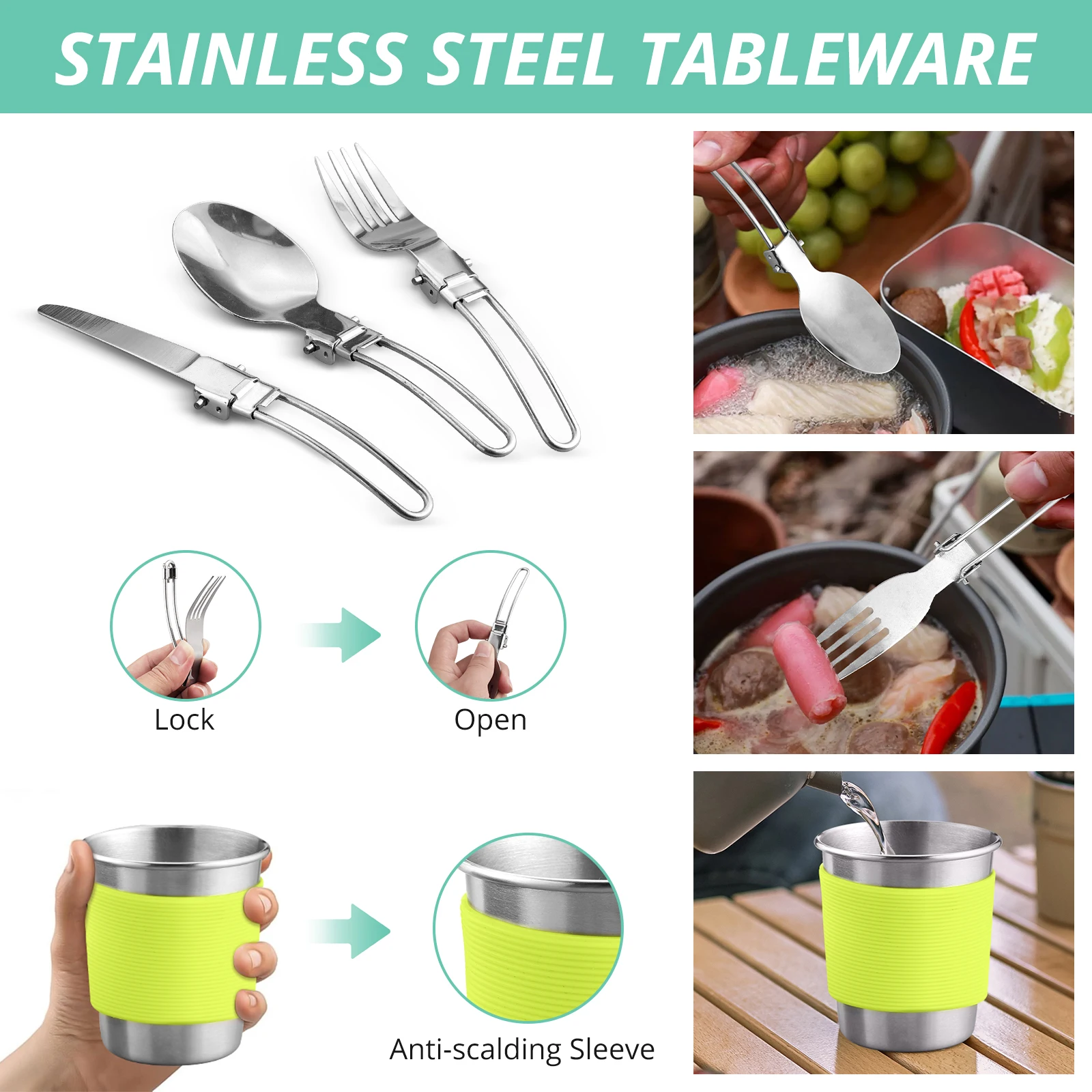 휴대용 캠핑 요리 요리 조리기구 세트 양극 처리 된 알루미늄 냄비 팬 주전자 For1-2 명 야외 하이킹 피크닉