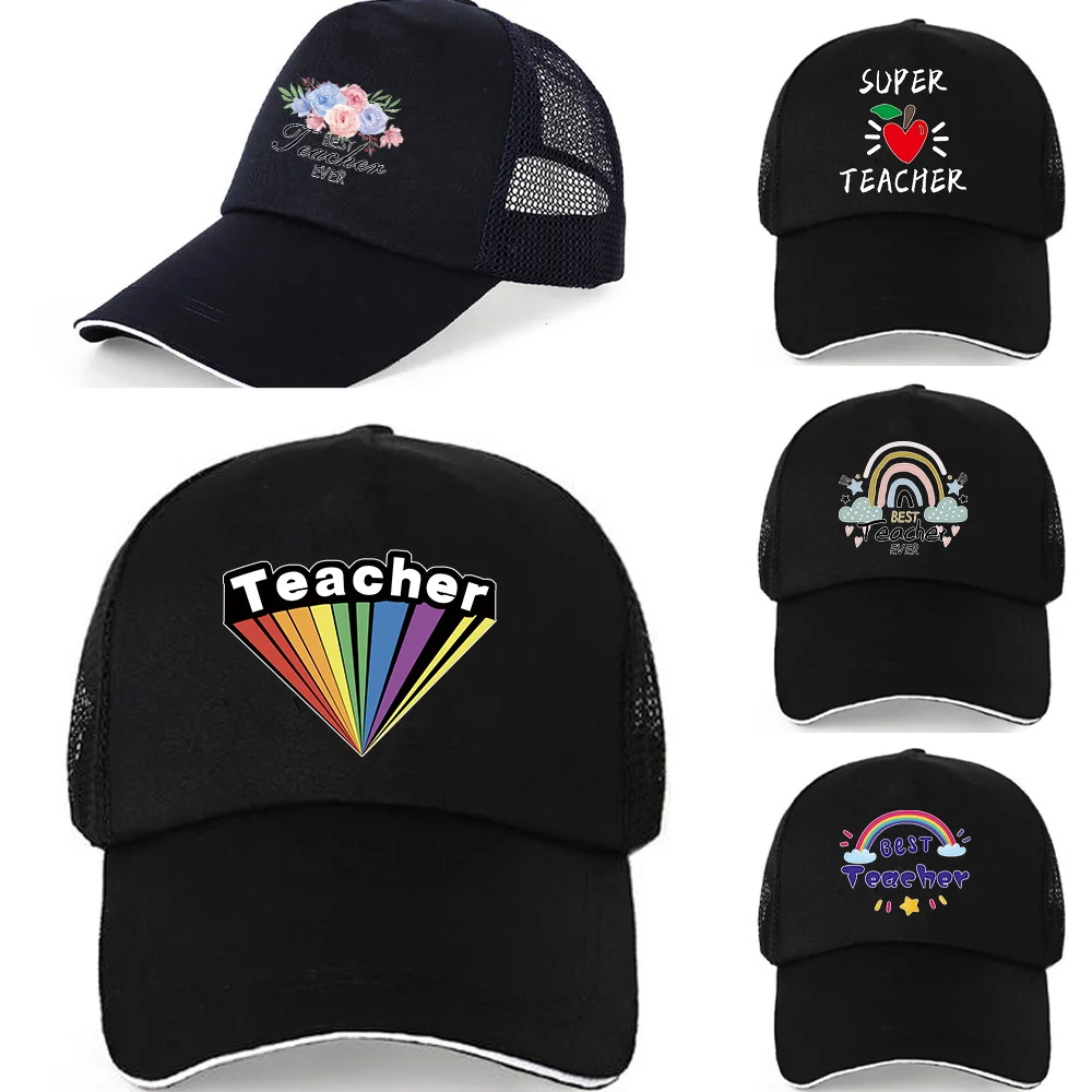 Men Women Teacher Print Snapback Hip Hop Hat Fashion Baseball Caps Summer Breathable Mesh Summer Adjustable UV-proof Visors Hat men baseball caps summer casual unisex rainbow letter print plain curved sun visor street hip hop cap hat women adjustable caps