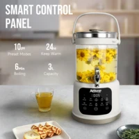 Bouilloire Électrique Intelligente 3L avec Robinet, Ébullition Rapide en 6 Min, Maintien au Chaud 24H, Prise EU, 10 Modes Prédéfinis, Théière en Verre, Chauffe-Eau pour Maison et Bureau 8