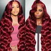 13x6 Hd Lace Front Human Hair Wig 99J Burgundy Preplucked Hd Transparent 13x4 Body Wave Human Hair Lace Frontal Wigs for Women 1