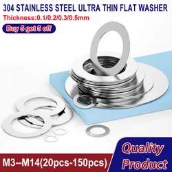 Ultra - Thin Precision Stainless Steel Shim Washer - M14x20x0.5(20pcs)