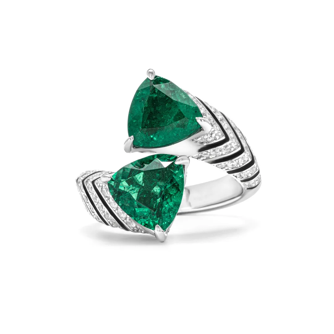 

Luxury Designer Art Deco 925 Sterling Silver High Carbon Diamond Muzo Emerald Open Ring For Women Men Fine Jewelry Supplier