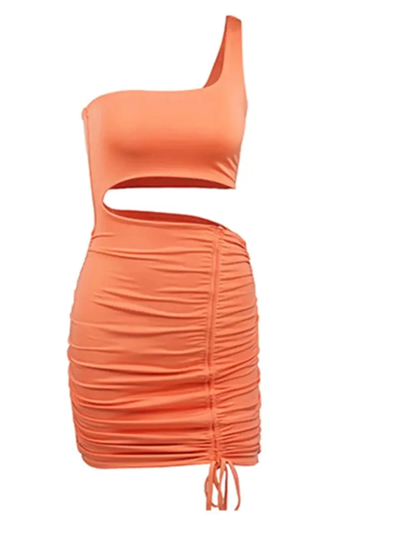 Summer Sexy One Shoulder Dress Hollow Out Ruched Bodycon Dresses For Women  Party Tight Lace Up Mini Dress Clubwear Vestidos D081 - AliExpress 200000345