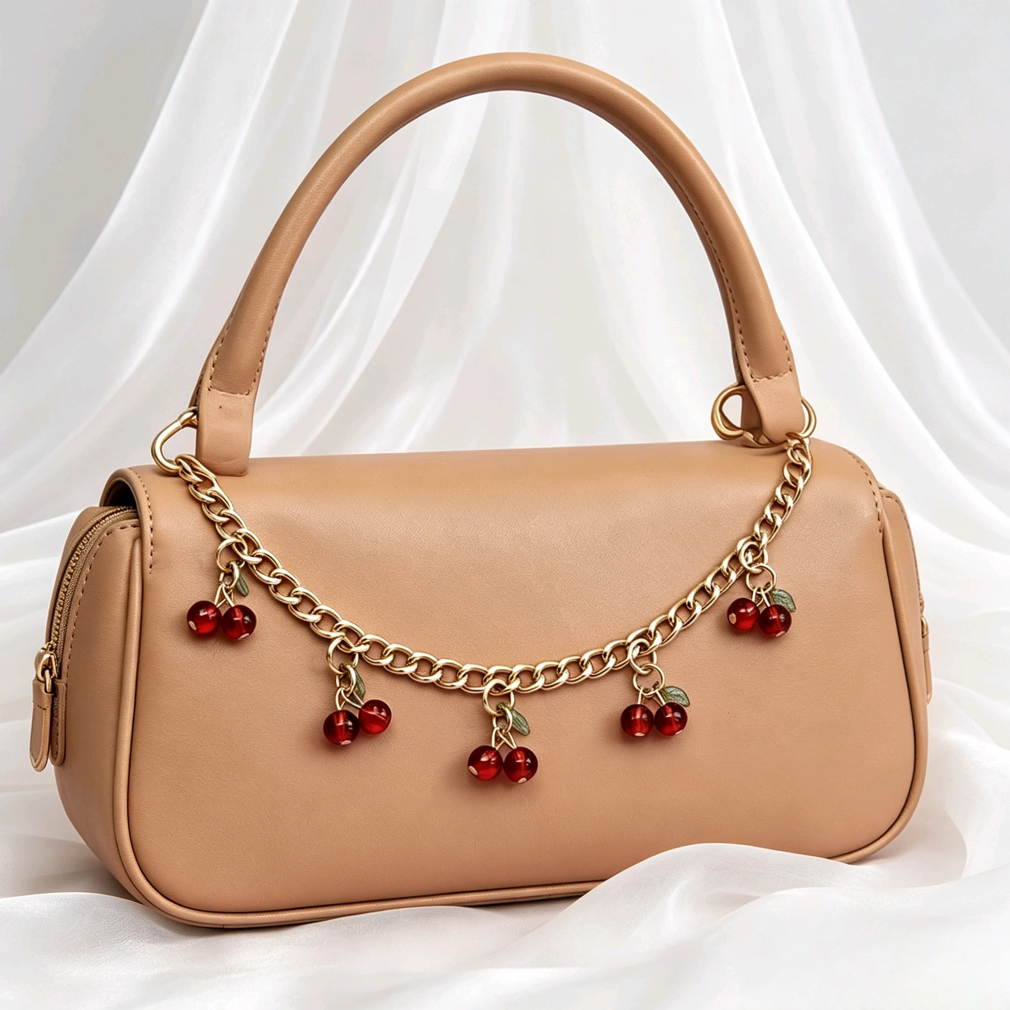 Elegant Red Cherry Chain Jewelry Bag with Glass Stone Charm for Fashionable Storage and Display Accessories