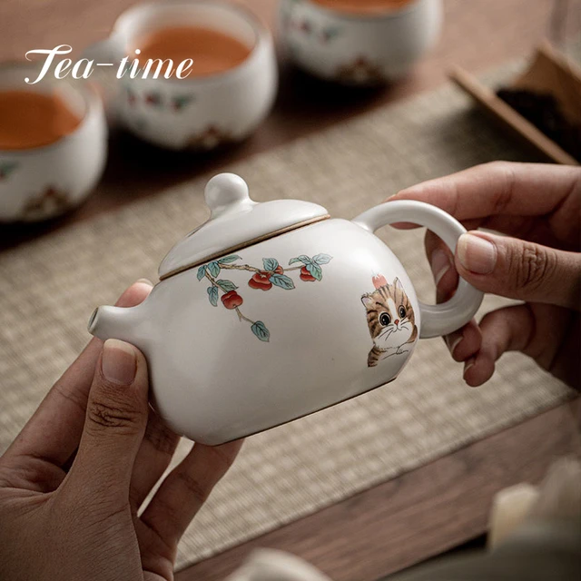 Hand-Painted Cat Teapot Single Tea Making Little Teapot Ceramic Cute Small  Chinese Kung Fu Loop-Handled Teapot Tea Kettle - AliExpress