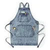 Custom logo Cotton Denim Artist Work Apron with Pockets Straps and Adjustable 1