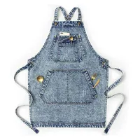 Custom logo Cotton Denim Artist Work Apron with Pockets Straps and Adjustable 1