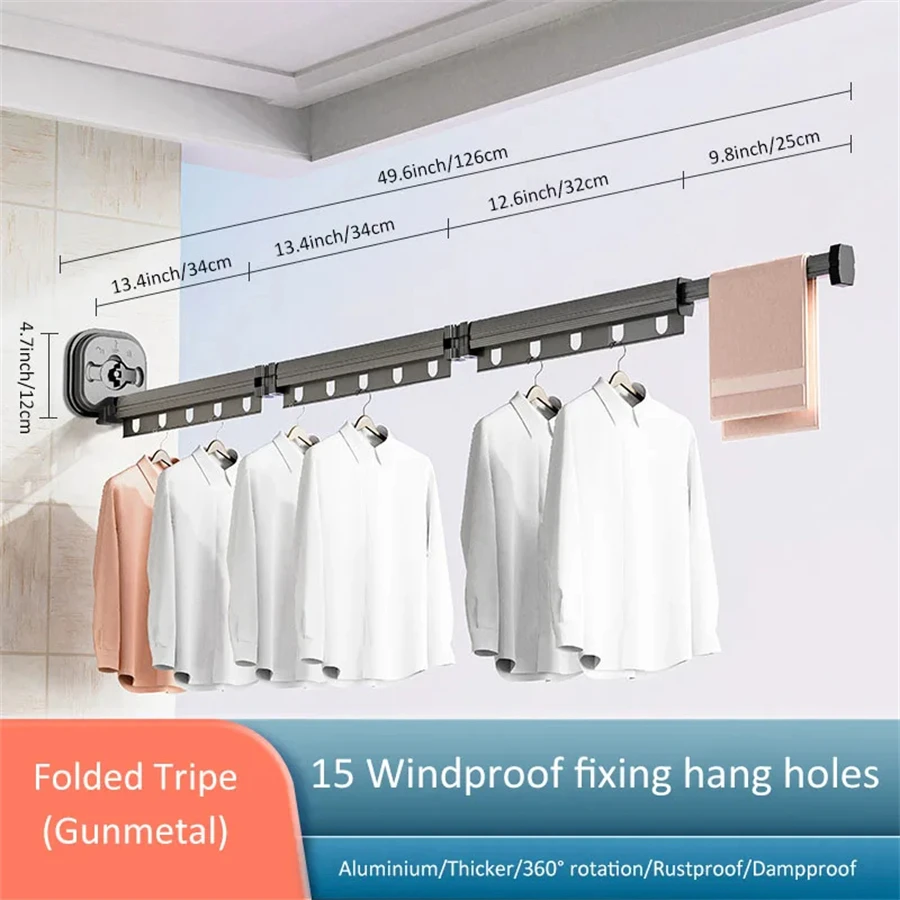 Suction Cup Retractable Cloth Drying Rack Household Wall Mount Laundry Drying Ra