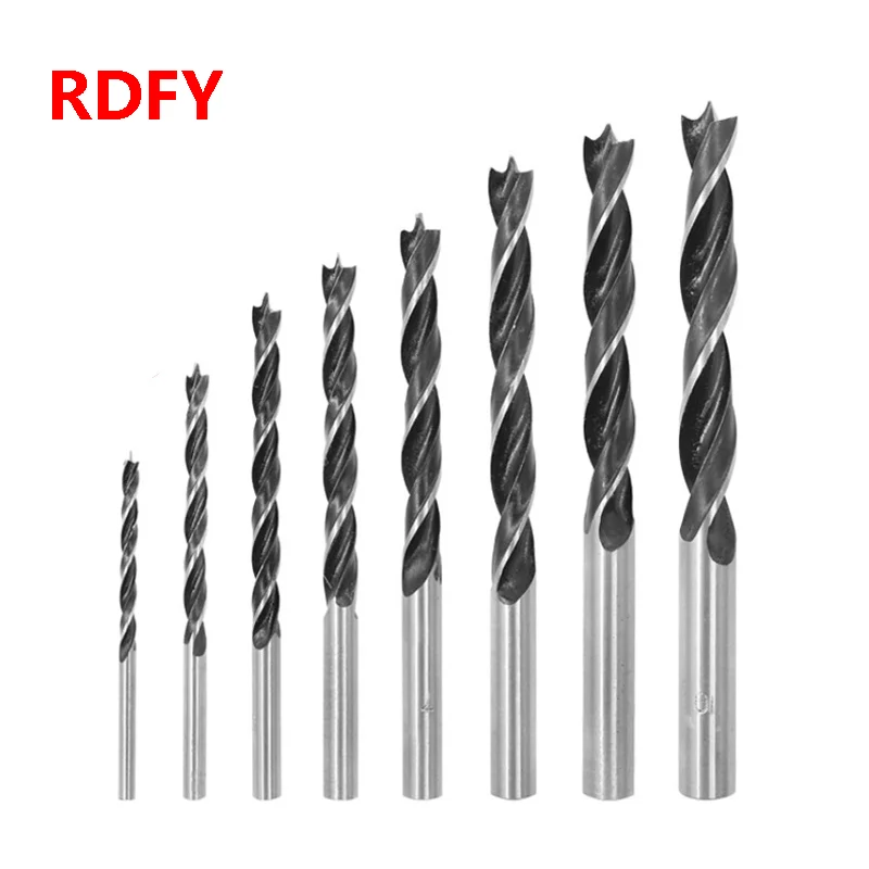 Three-pointed woodworking twist drill bit electric drill positioning punching round handle woodworking bit 8pcs 3mm-10mm three point woodworking drill bit perforating support drill electric drill rotary head wood plank hole special twist drill bit