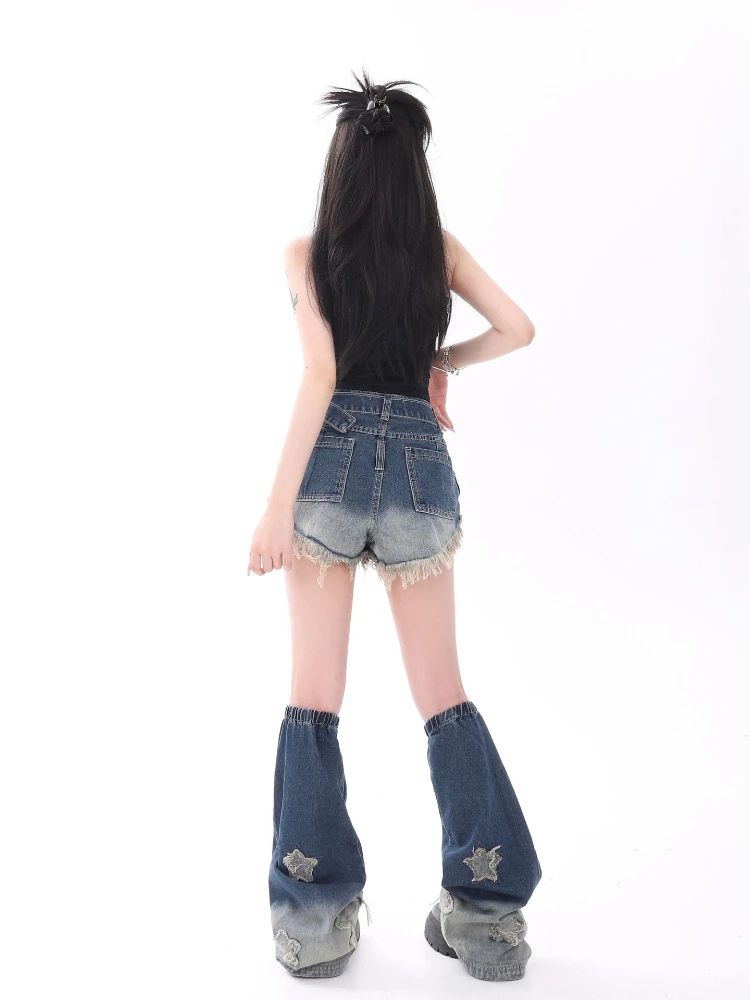 Summer Personalized Jeans Spice Girls Removable Denim Stacked Leggings American Street Fashion Shorts Hot Pants Slouchy Jeans