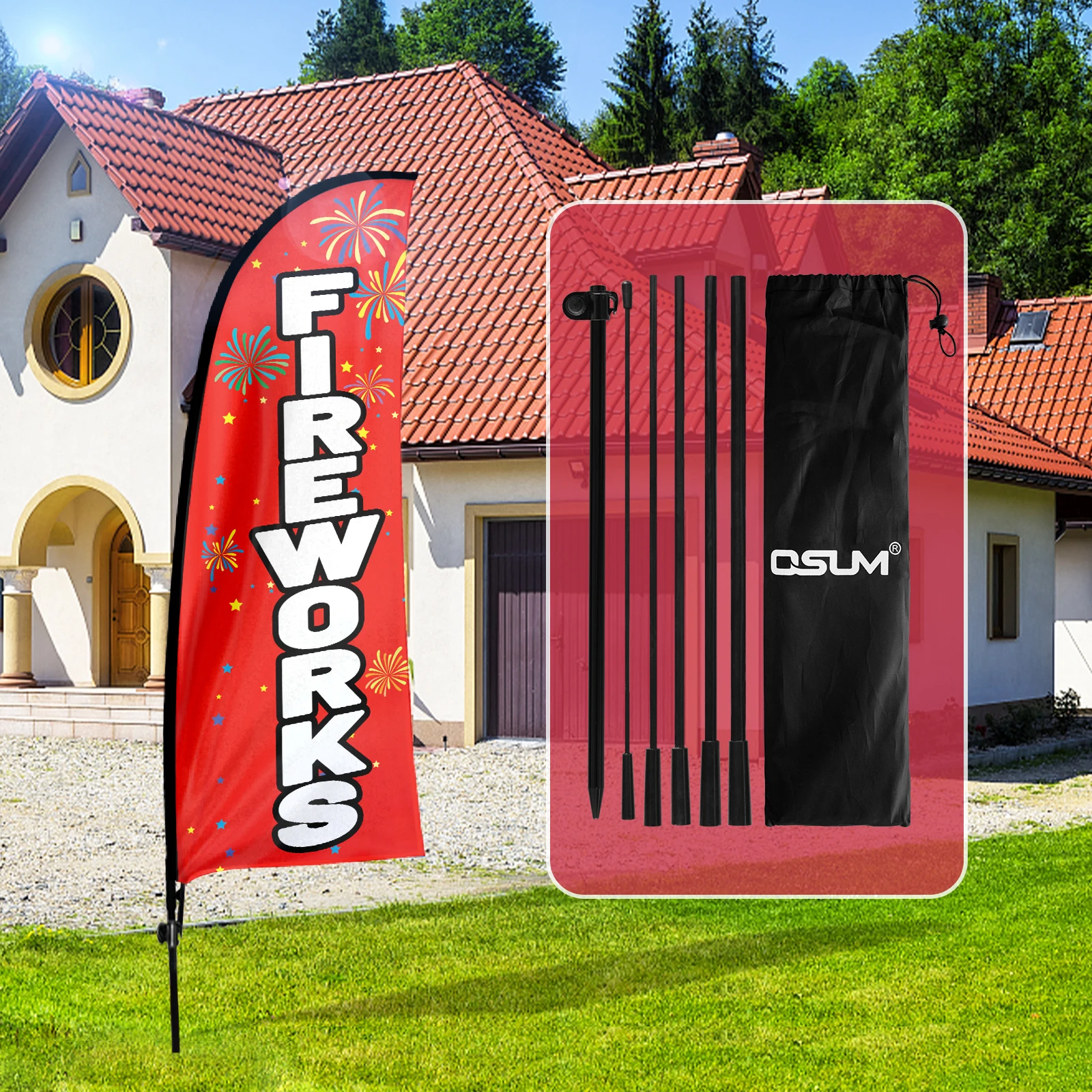 Fsflag Fireworks Feather Flag,7 Ft Tall Business Windless Flag Signs Con Pole Kit E Ground Spike Banner