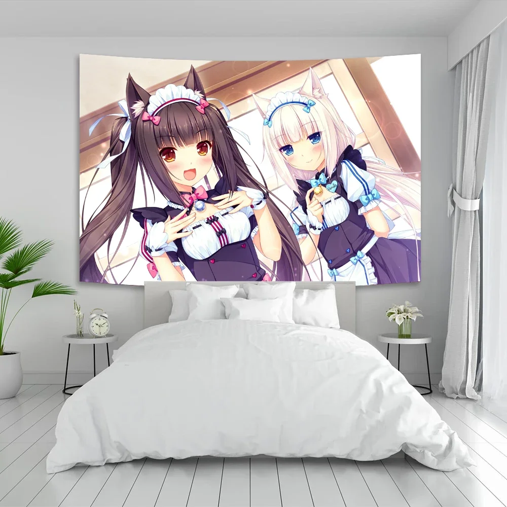Anime Nekoparas Wall Tapestry Kawaii Background Cloth Wall Decoration Girls' Dormitory Pink Room Banner