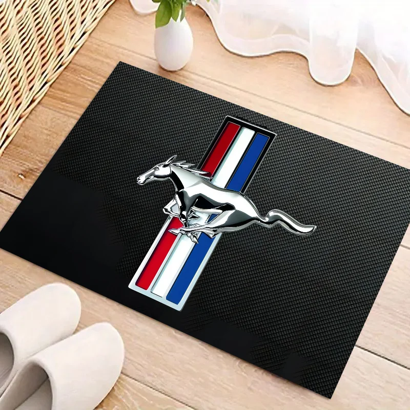 M-Mustang Car Logo Printed Floor Mat Home Bedroom Kitchen Non-slip Floor Rug, Absorbent Anti-fouling Door Mats 3